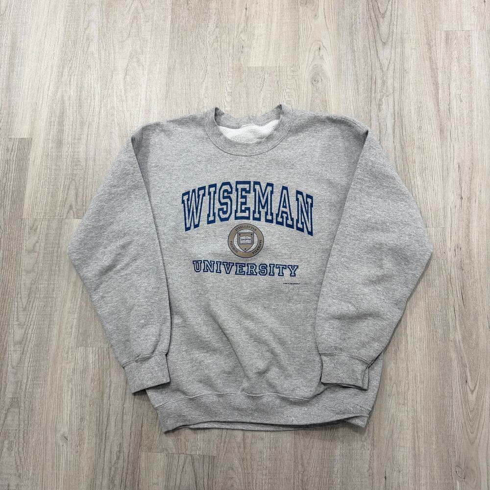 Vintage Wiseman University Sweatshirt Size Large Gray Crewneck 2002 y2k College